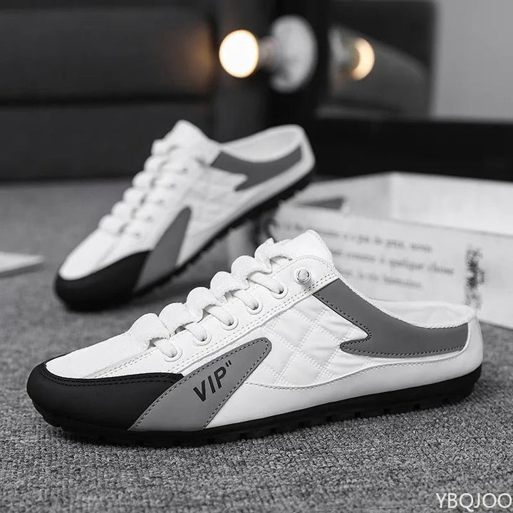 Heren Vetersluiting Half-Open Sneaker Muiltjes Casual Schoenen - White