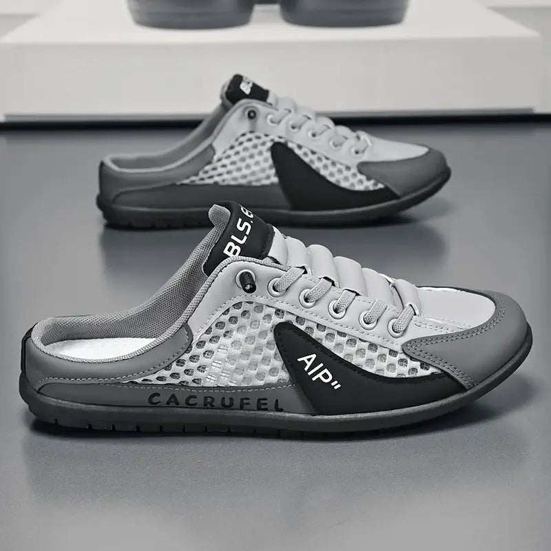 Heren Vetersluiting Half-Open Sneaker Muiltjes Casual Schoenen - Gray