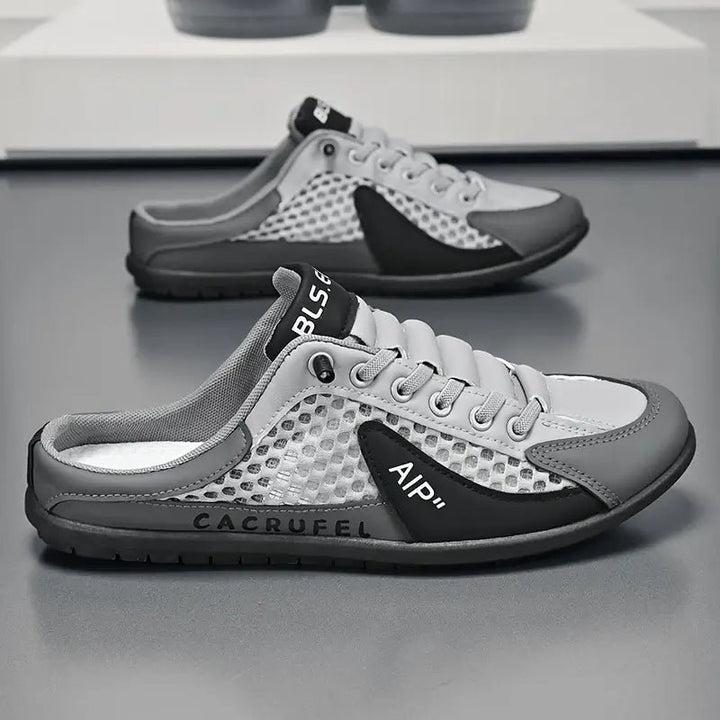 Heren Vetersluiting Half-Open Sneaker Muiltjes Casual Schoenen - Gray