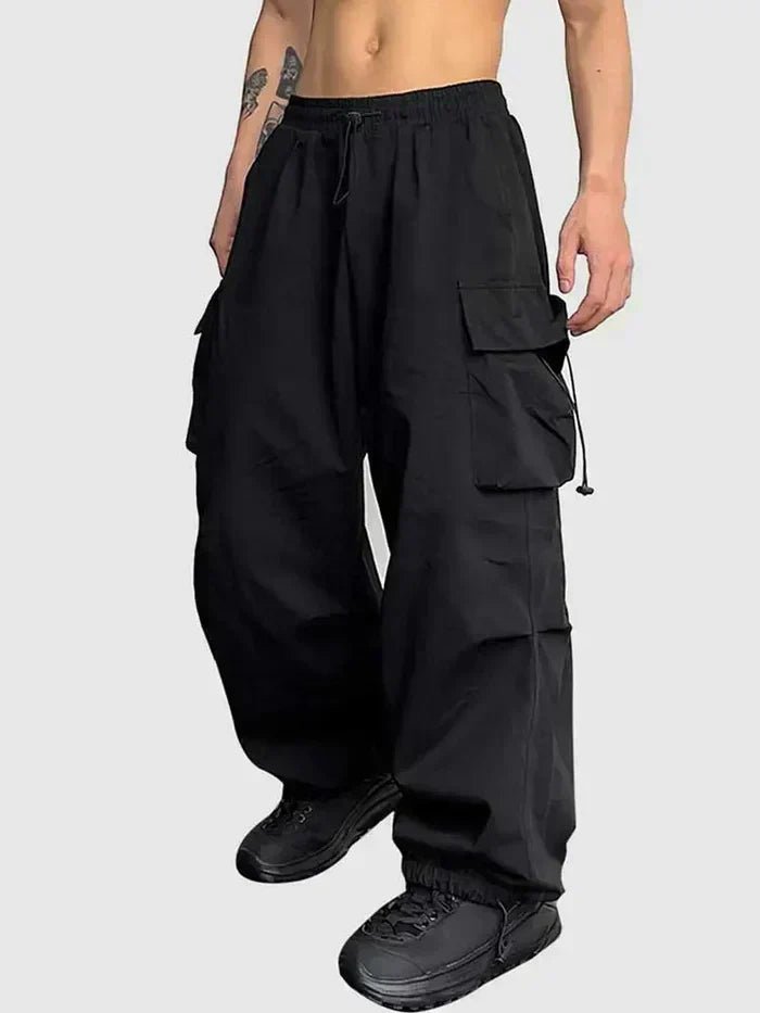 Heren Wijde Cargo Broek Elastische Taille Verstelbare Enkeltoggle - Black
