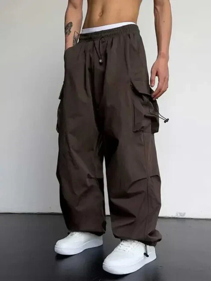 Heren Wijde Cargo Broek Elastische Taille Verstelbare Enkeltoggle - Dark Brown
