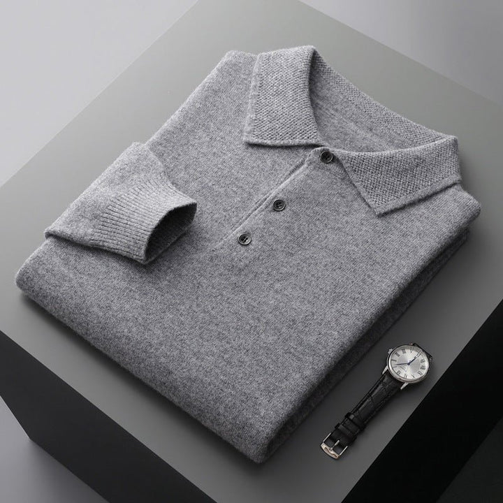 Heren Zachte Regular-Fit Gebreide Longsleeve Poloshirt - Grey
