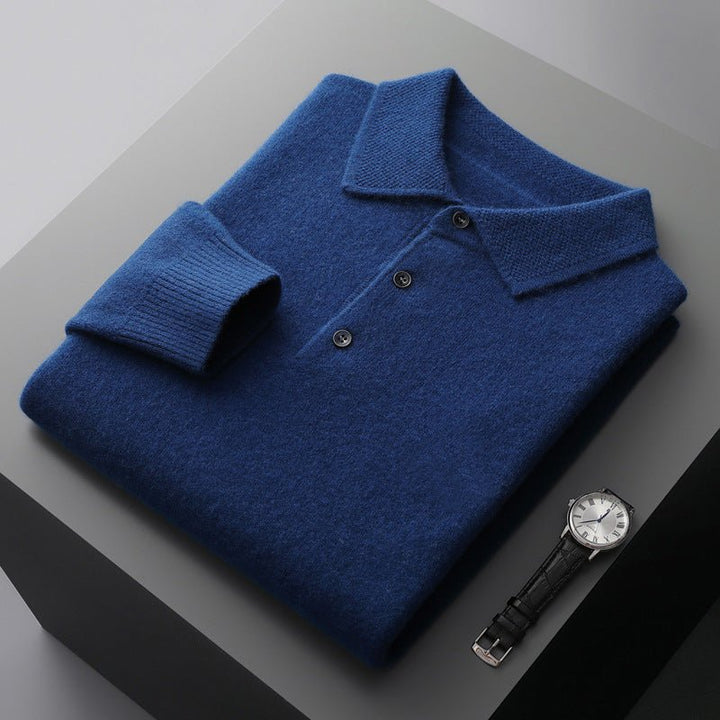 Heren Zachte Regular-Fit Gebreide Longsleeve Poloshirt - Royal Blue