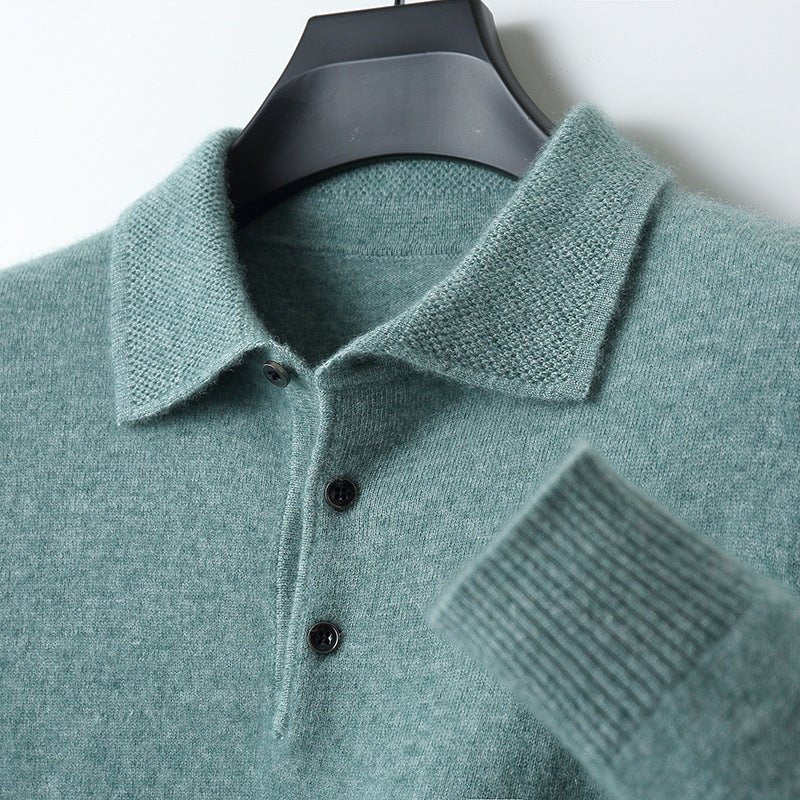 Heren Zachte Regular-Fit Gebreide Longsleeve Poloshirt - Green