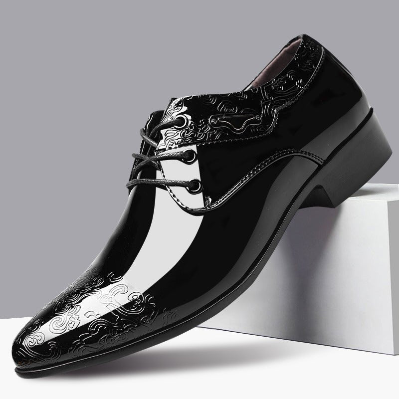 Heren Zwart Geembosseerd Lak-Derby Veterschoenen Formeel