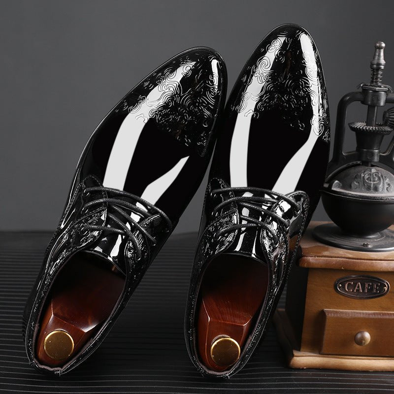 Heren Zwart Geembosseerd Lak-Derby Veterschoenen Formeel