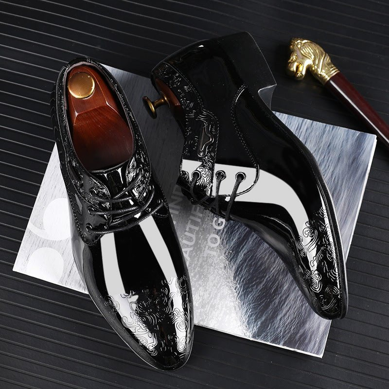 Heren Zwart Geembosseerd Lak-Derby Veterschoenen Formeel - Black
