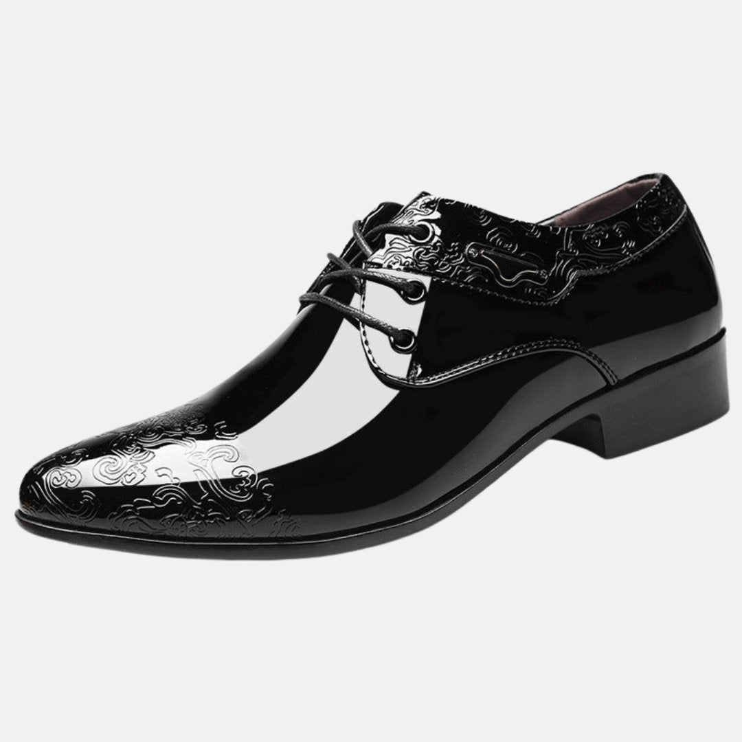 Heren Zwart Geembosseerd Lak-Derby Veterschoenen Formeel