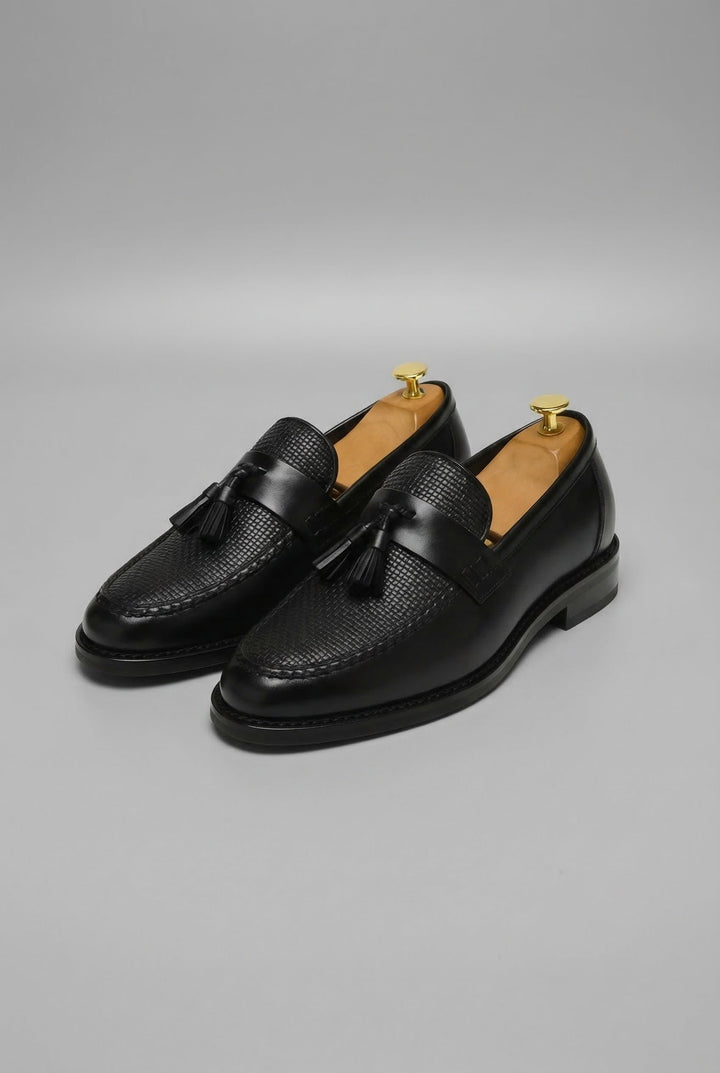 Heren Zwart Gevlochten Tassel Slip-On Loafers - Black