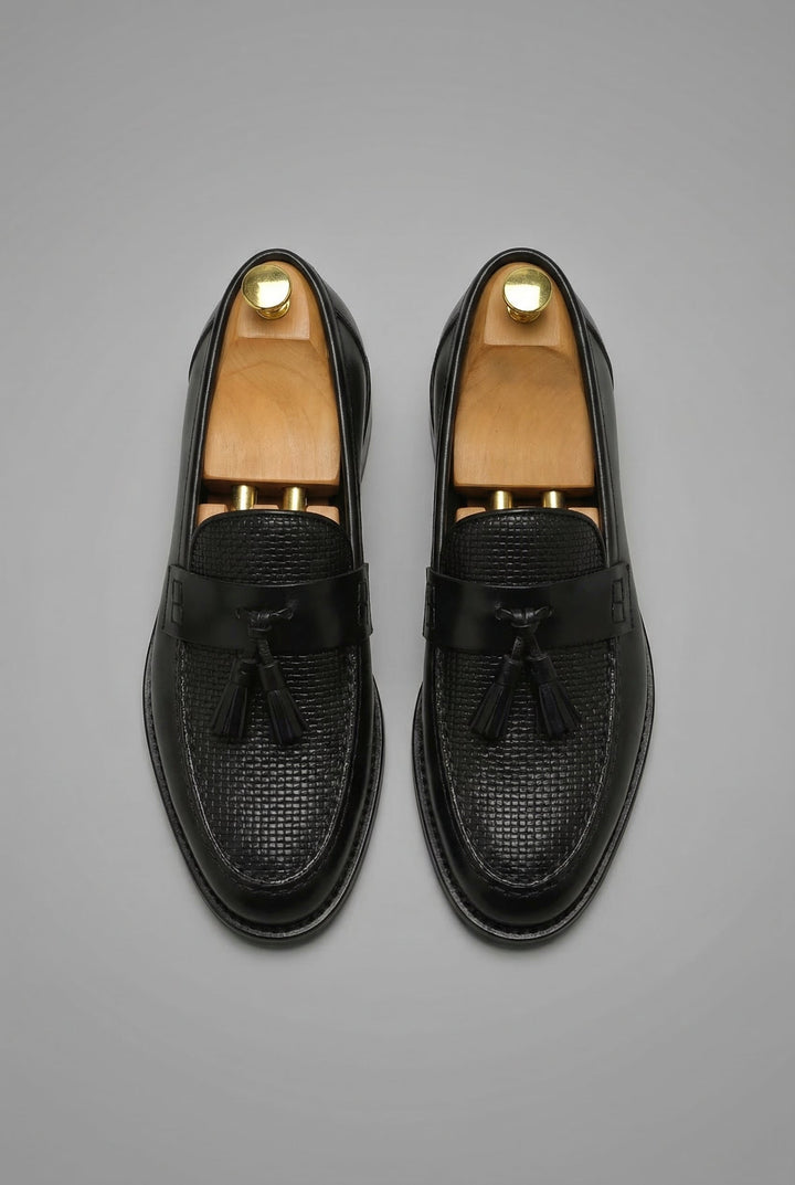 Heren Zwart Gevlochten Tassel Slip-On Loafers