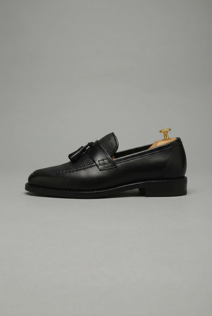 Heren Zwart Gevlochten Tassel Slip-On Loafers