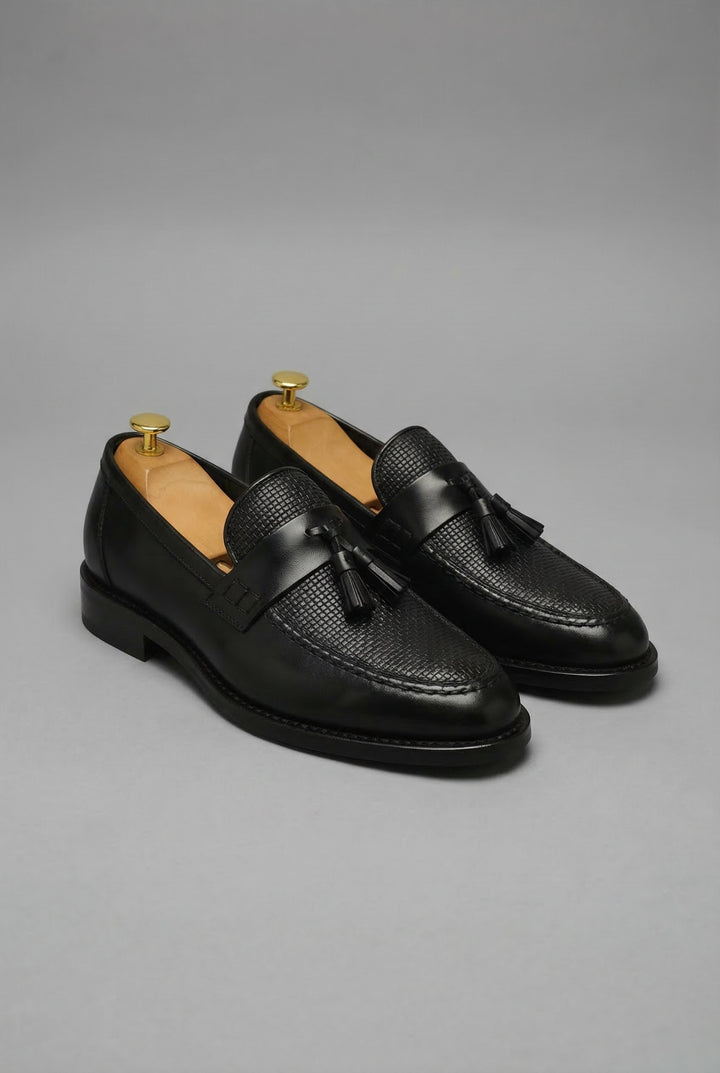Heren Zwart Gevlochten Tassel Slip-On Loafers