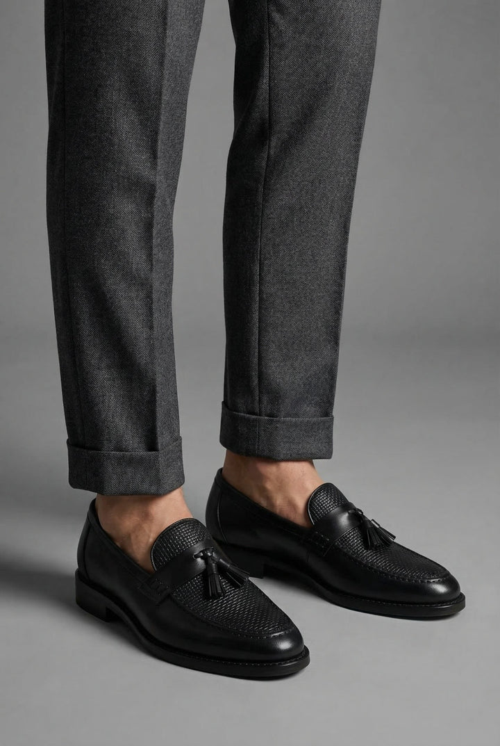 Heren Zwart Gevlochten Tassel Slip-On Loafers