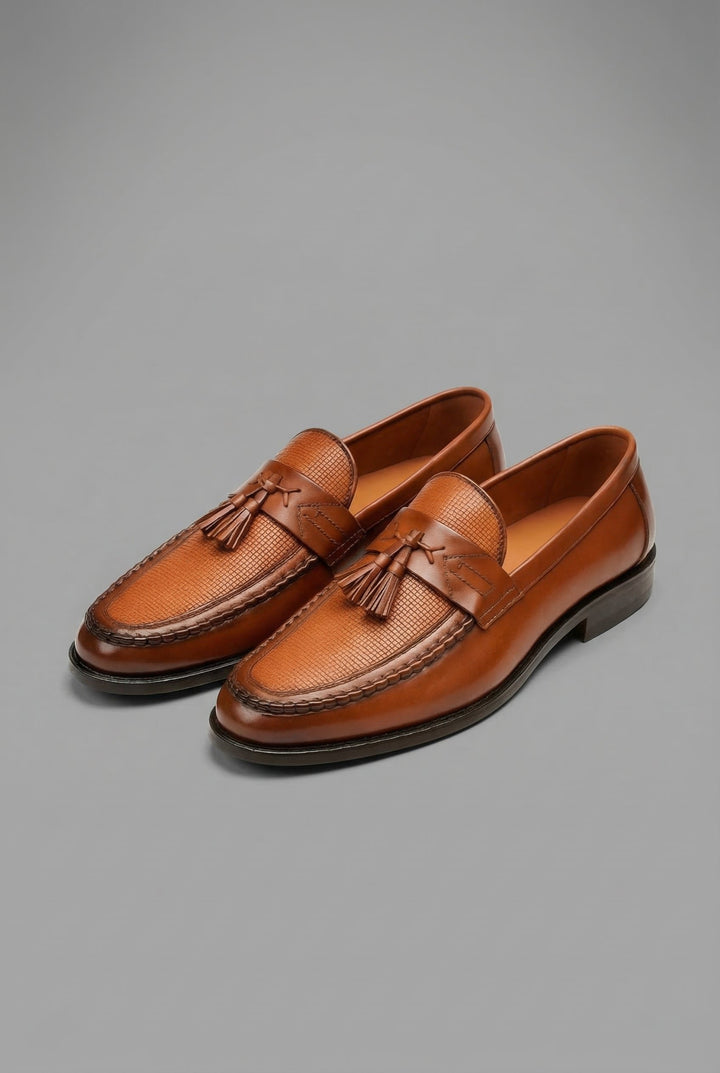 Heren Zwart Gevlochten Tassel Slip-On Loafers - Brown