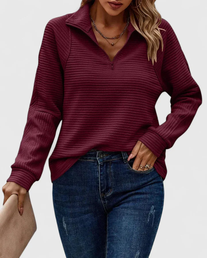 Amelia | Dames Pullover Trui met Halve Ritssluiting en Geribbelde Structuur