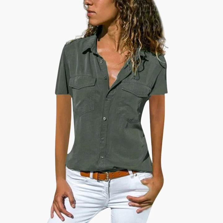 Josie | Dames Casual Overhemd Met Korte Mouwen En Knoopsluiting
