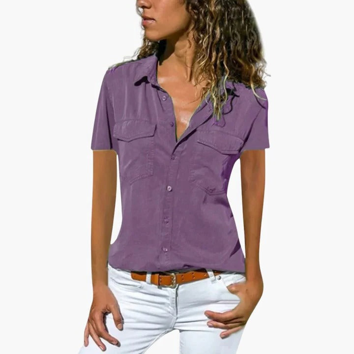 Josie | Dames Casual Overhemd Met Korte Mouwen En Knoopsluiting