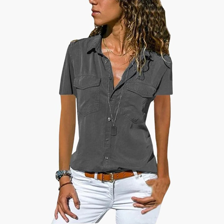 Josie | Dames Casual Overhemd Met Korte Mouwen En Knoopsluiting