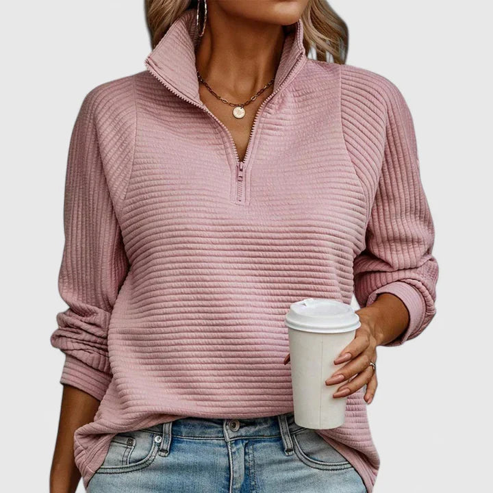 Amelia | Dames Pullover Trui met Halve Ritssluiting en Geribbelde Structuur