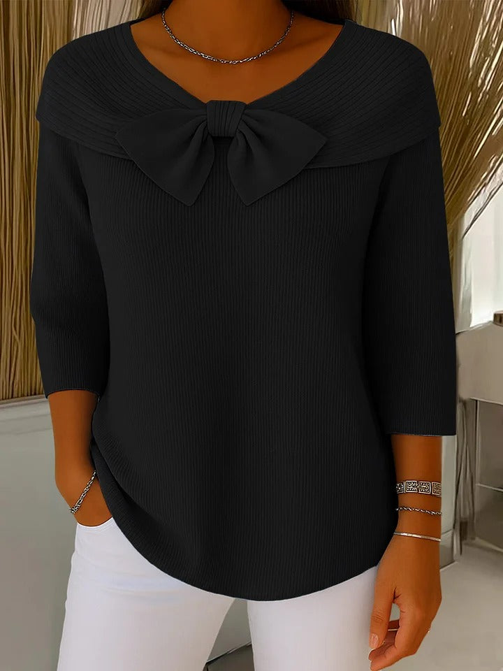 Diana | Dames Top met Strikdetail en Driekwartmouwen