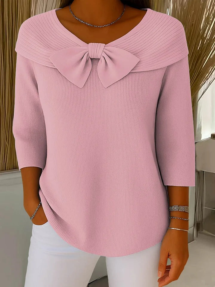 Diana | Dames Top met Strikdetail en Driekwartmouwen