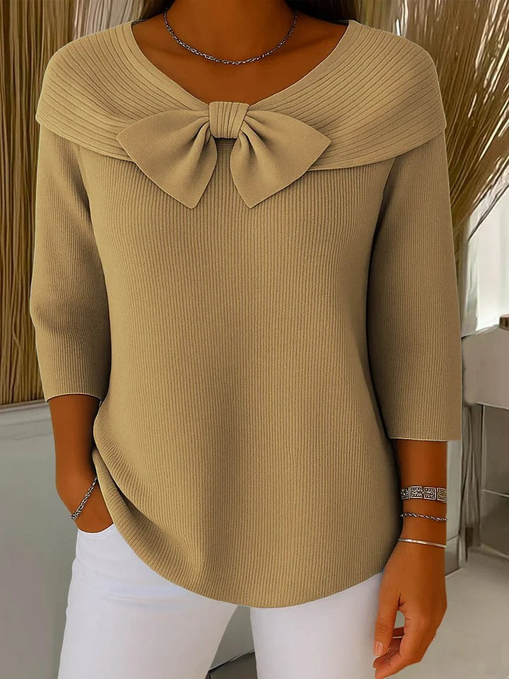 Diana | Dames Top met Strikdetail en Driekwartmouwen