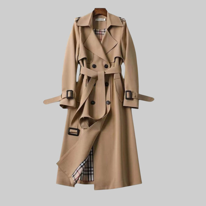 Esme | Dames Lange Trenchcoat Met Riem En Dubbele Knoopsluiting
