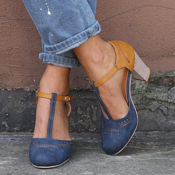 Bailey | Dames T-Strap Schoenen met Retro Blokhak