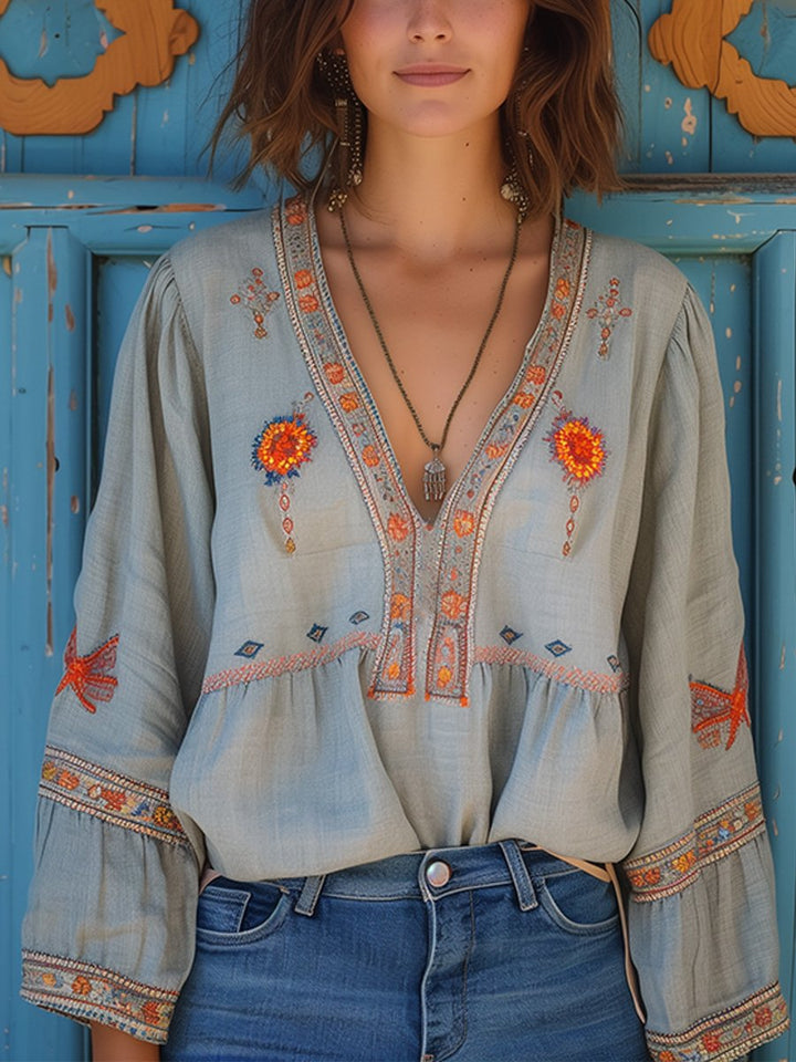 Alexis | Dames Zomer Bohemian Geborduurde Blouse