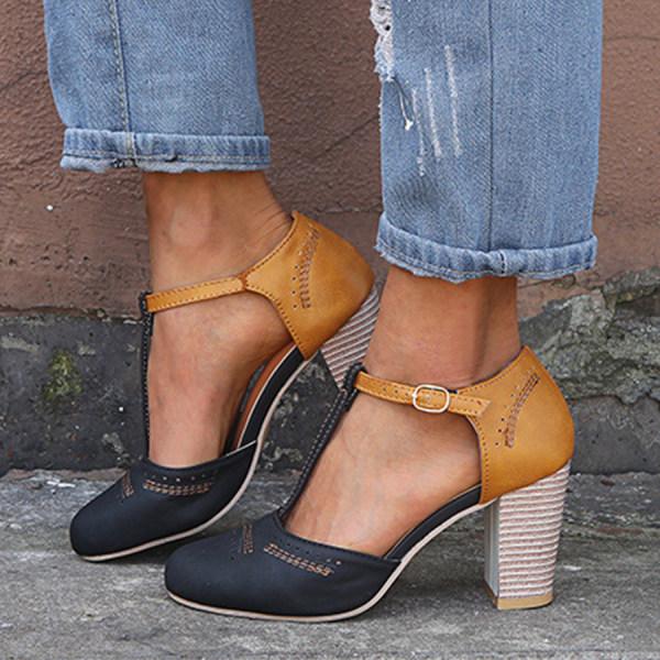 Bailey | Dames T-Strap Schoenen met Retro Blokhak