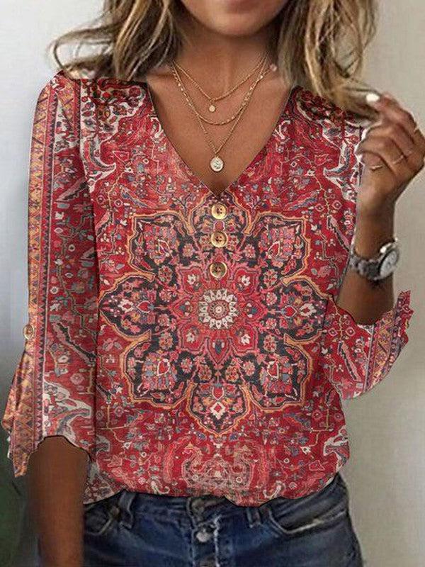 Eloise | Women’s Bohemian Print Blouse Oriental Style