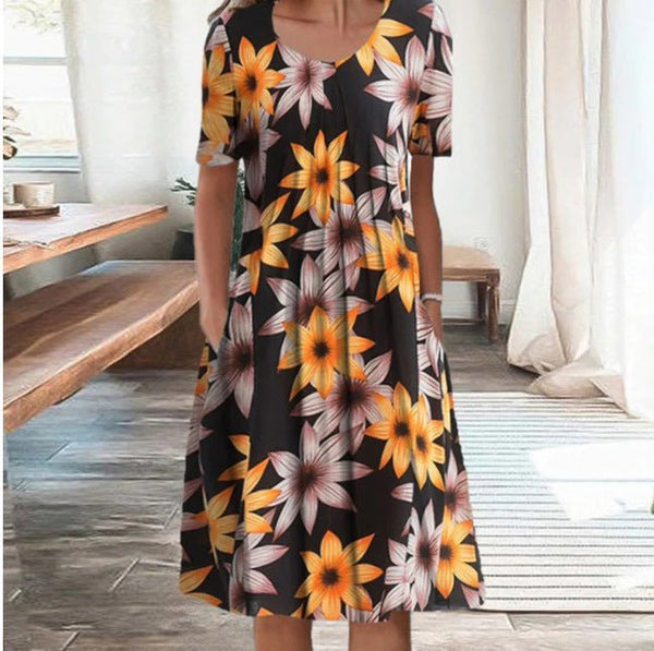 Clementine | Dames Casual Midi Jurk met Bloemenprint en Zakken