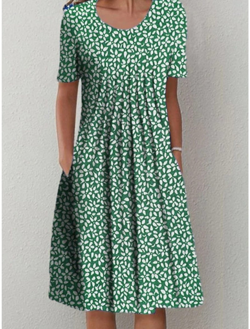 Clementine | Dames Casual Midi Jurk met Bloemenprint en Zakken