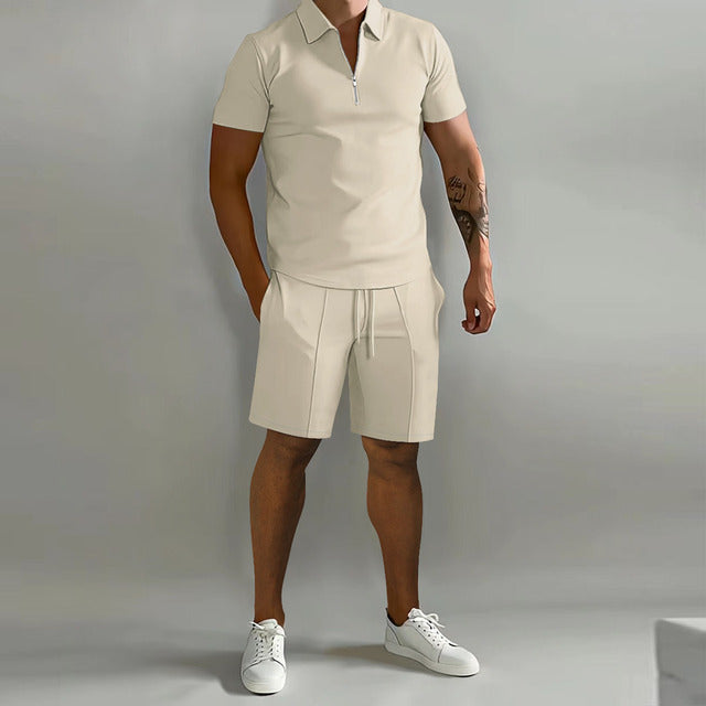 Seth | Heren Zip Polo Overhemd En Shorts Casual Set