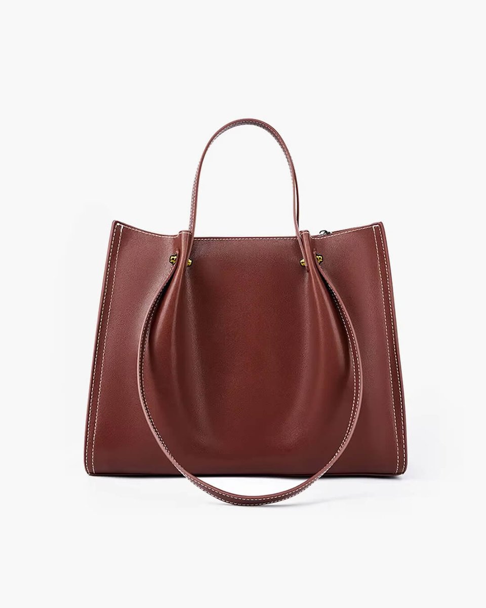 Minimalistische Vegan Leren Ruime Tote Bag - Brown