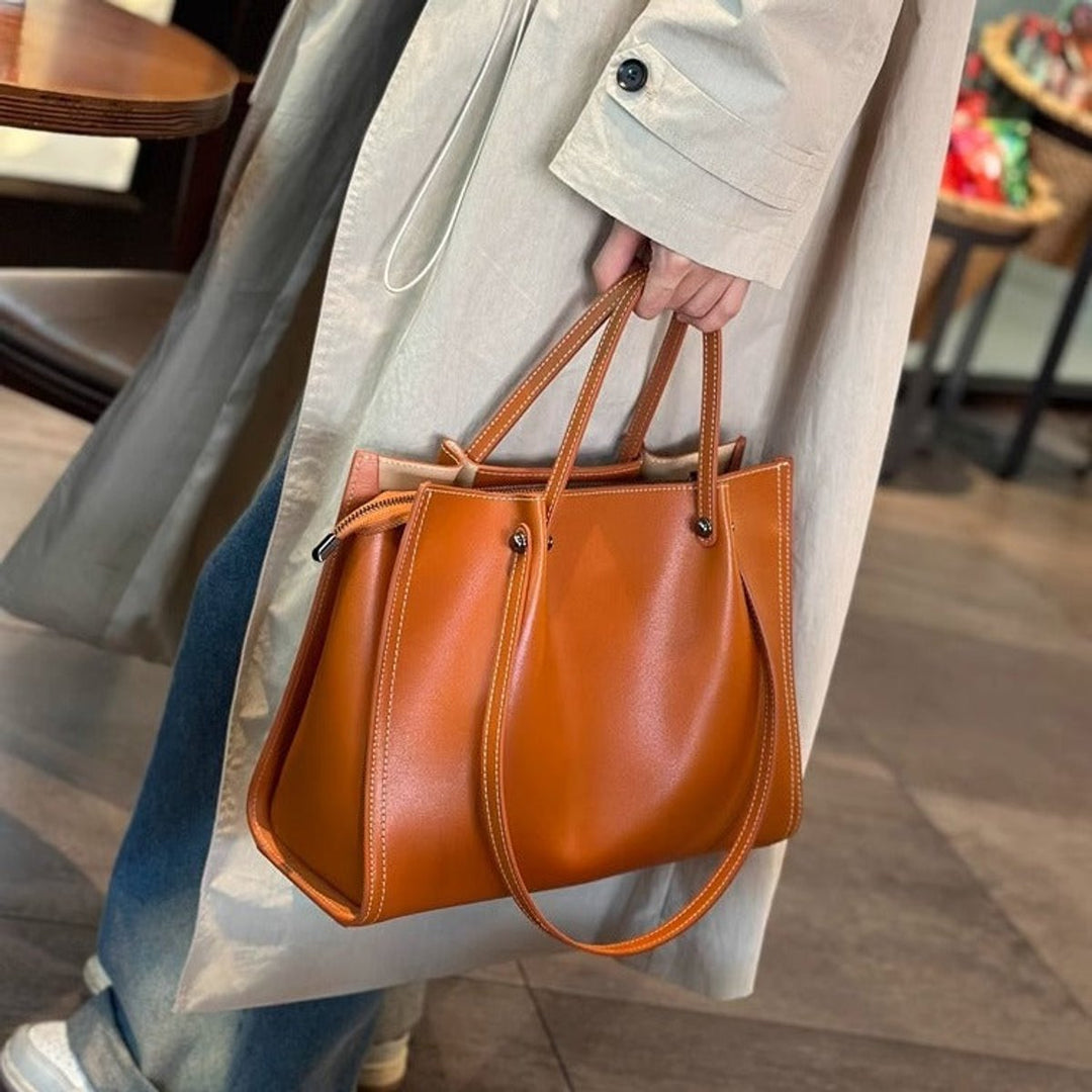 Minimalistische Vegan Leren Ruime Tote Bag - Sunset Yellow