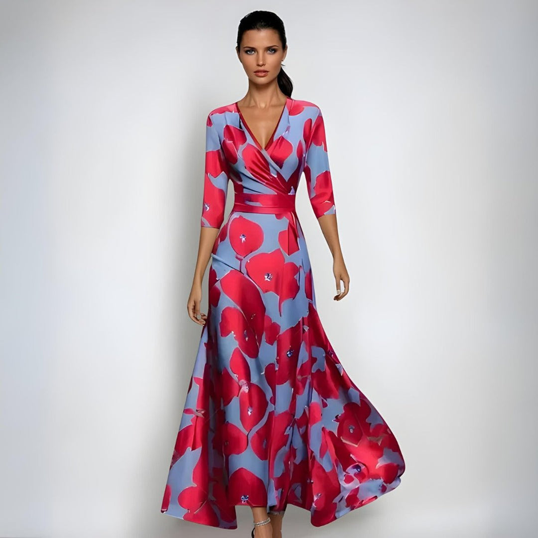 Moeder van de bruid jurk bloemenprint wikkel maxi-jurk - Red/Blue