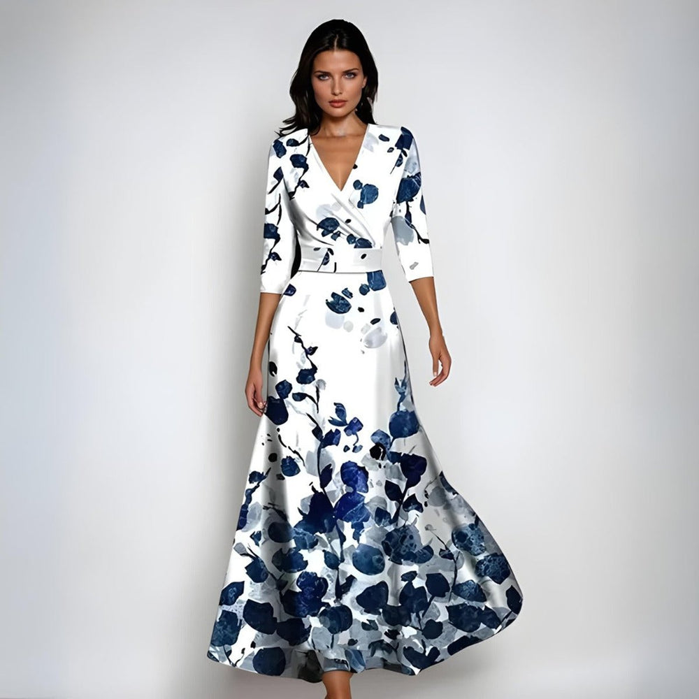 Moeder van de bruid jurk bloemenprint wikkel maxi-jurk - White/Blue