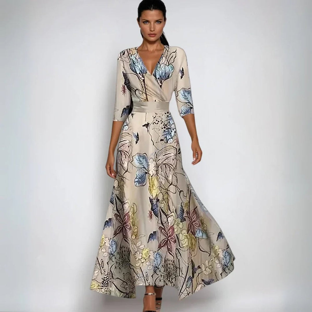 Moeder van de bruid jurk bloemenprint wikkel maxi-jurk - Sand/Beige