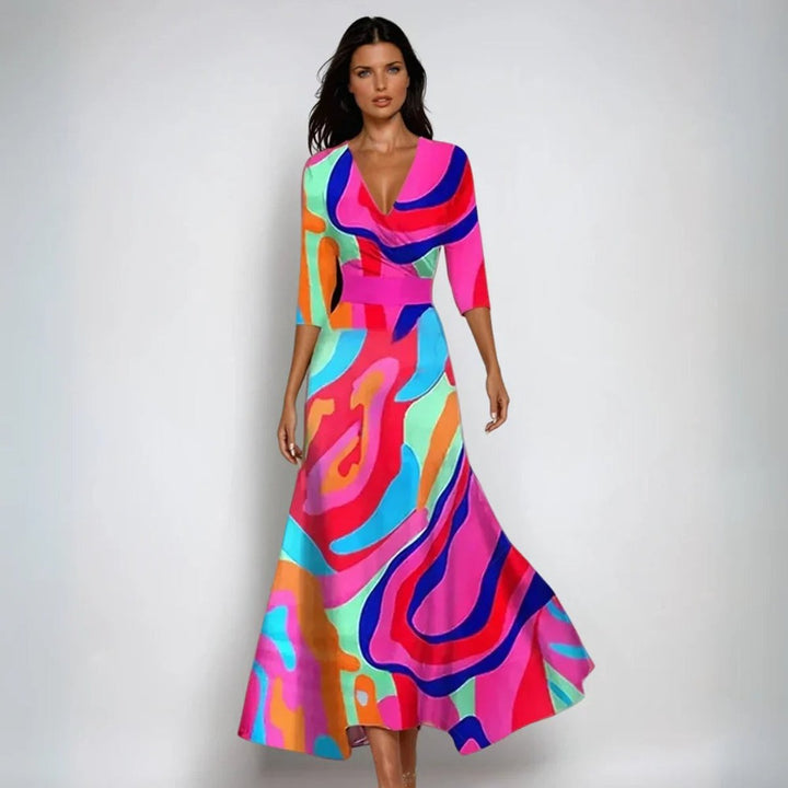 Moeder van de bruid jurk bloemenprint wikkel maxi-jurk - Multicolor
