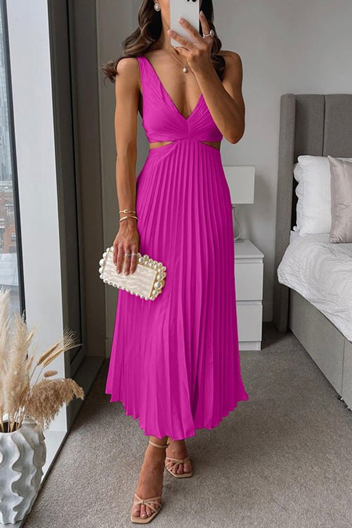 Moeder van de bruid jurk mouwloze geplooide maxi-jurk met V-hals - Pink