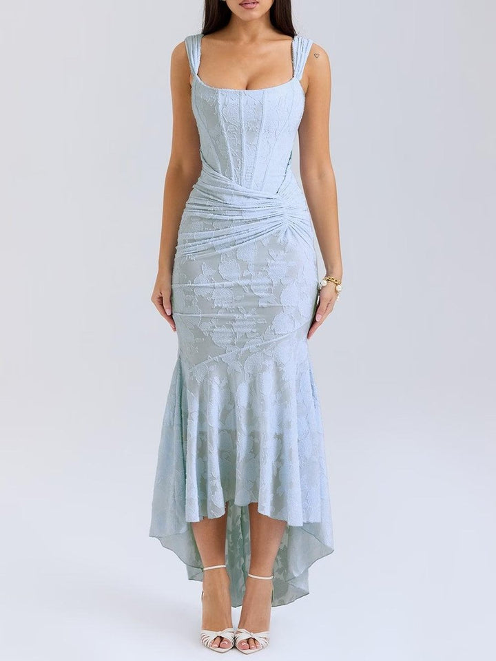 Mother of the Bride Dress Elegante Corset Mermaid Jurk met Jacquard Kant - Blue