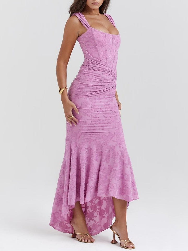 Mother of the Bride Dress Elegante Corset Mermaid Jurk met Jacquard Kant - Purple-1