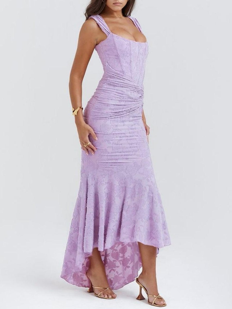 Mother of the Bride Dress Elegante Corset Mermaid Jurk met Jacquard Kant - Purple-2