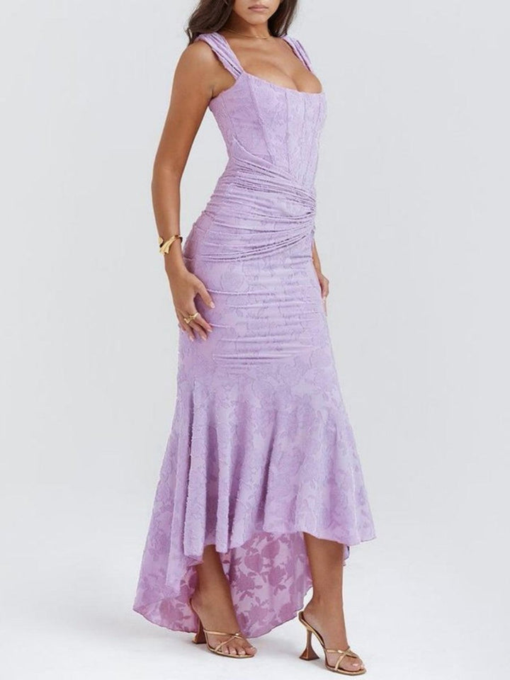 Mother of the Bride Dress Elegante Corset Mermaid Jurk met Jacquard Kant - Purple-2