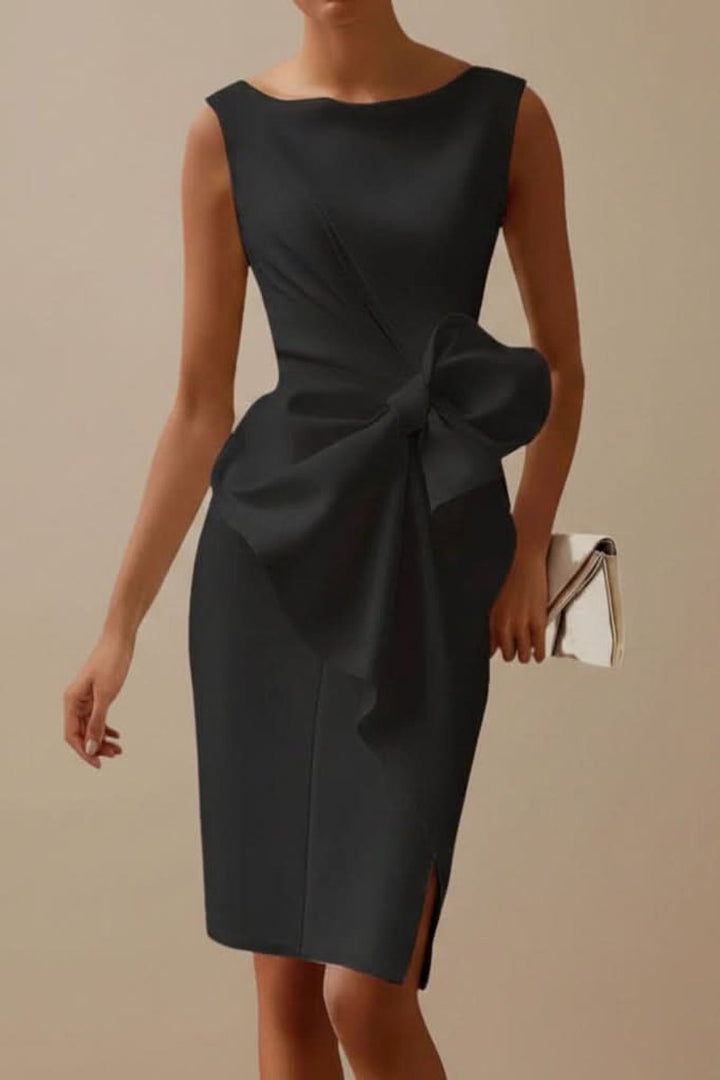 Mouwloze Midi Cocktail Dress met Strikdetail en Splitje - Black
