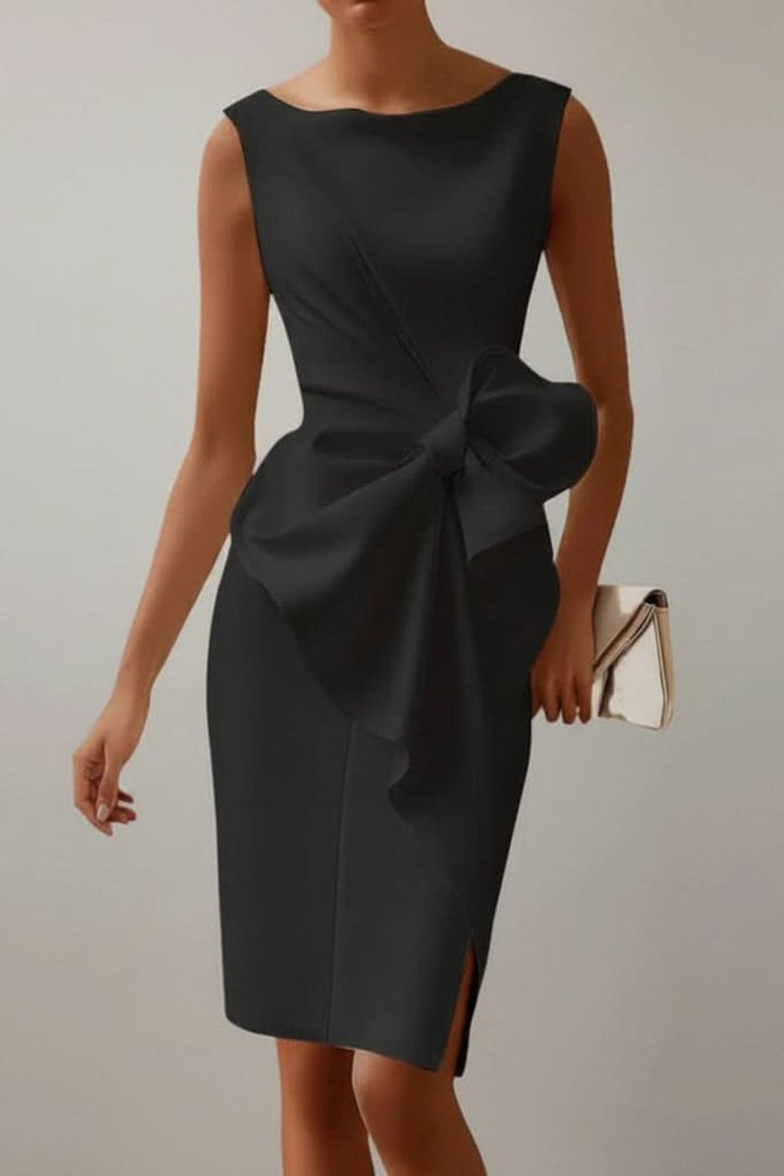 Mouwloze Midi Cocktail Dress met Strikdetail en Splitje