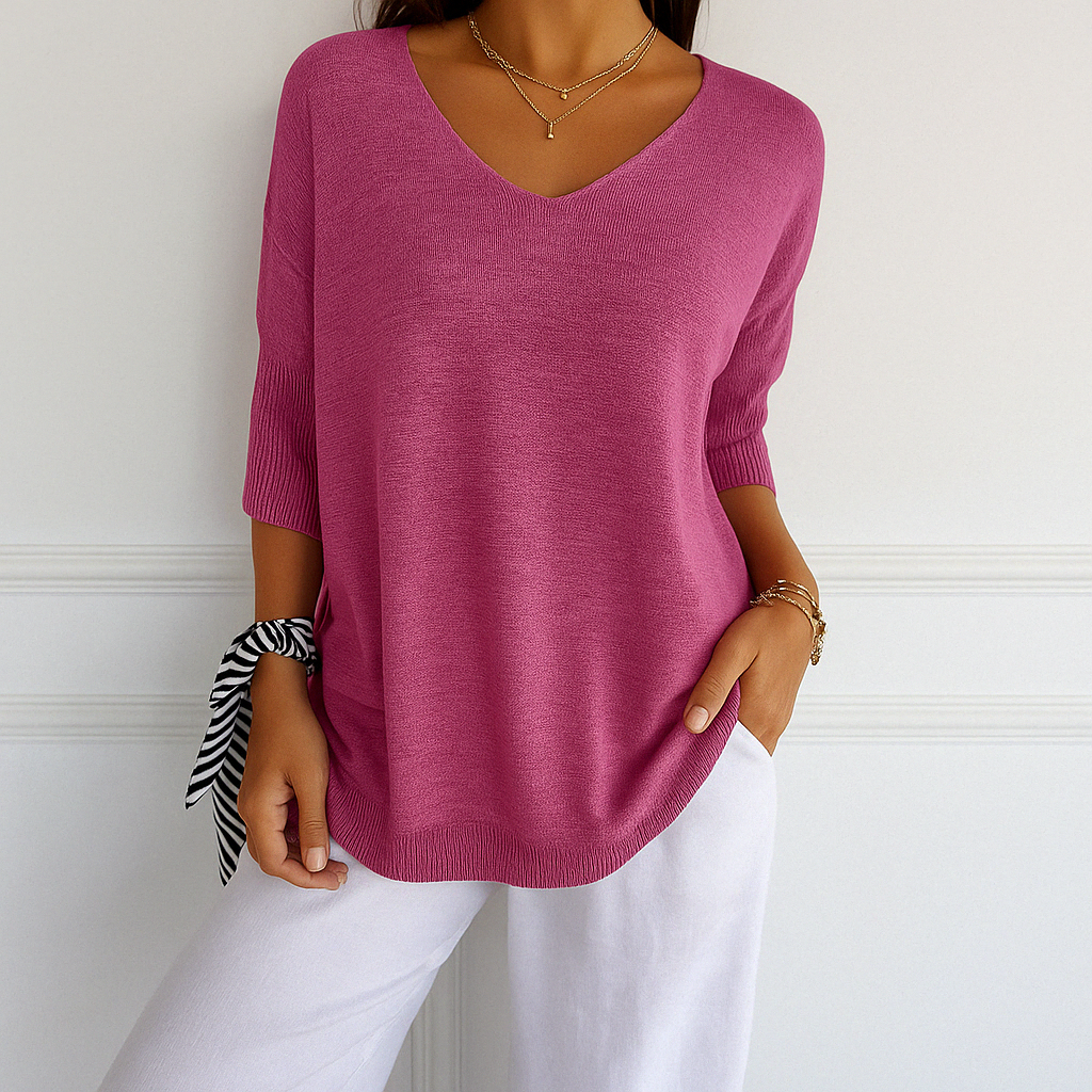 Esme | Women V Neck Short Sleeve Sweater