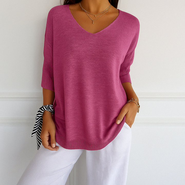 Esme | Women V Neck Short Sleeve Sweater