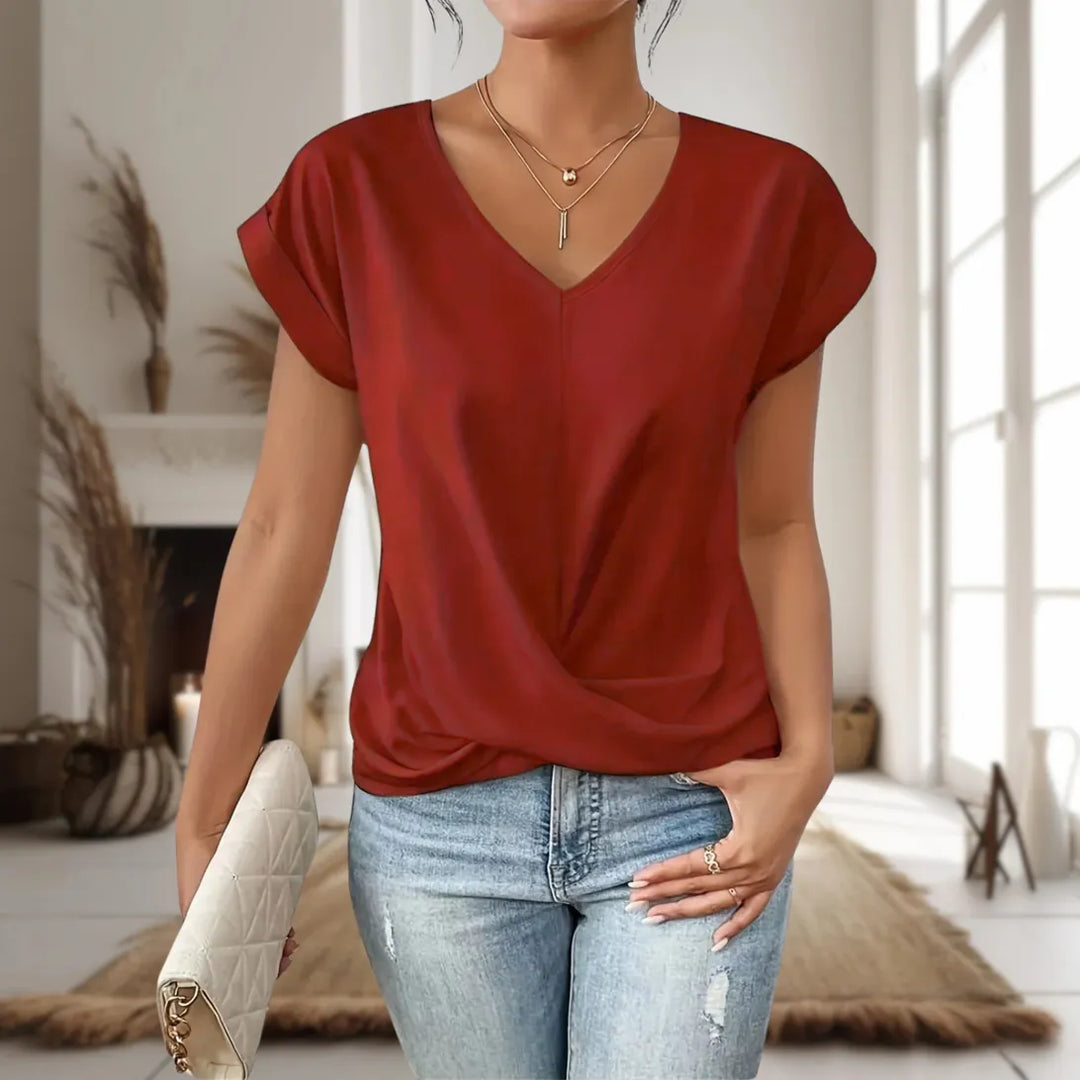 Mila | Dames Elegante V-hals Blouse Met Gedraaide Zoom